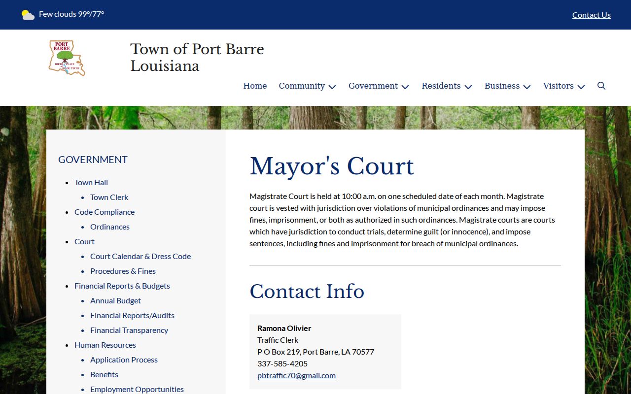 Port Barre court records Traffic Clerk source