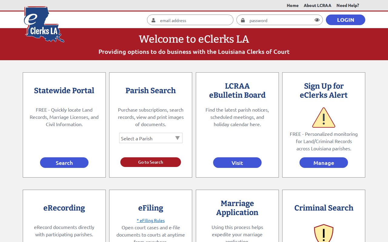 St. Landry Parish case search statewide eClerksLA access