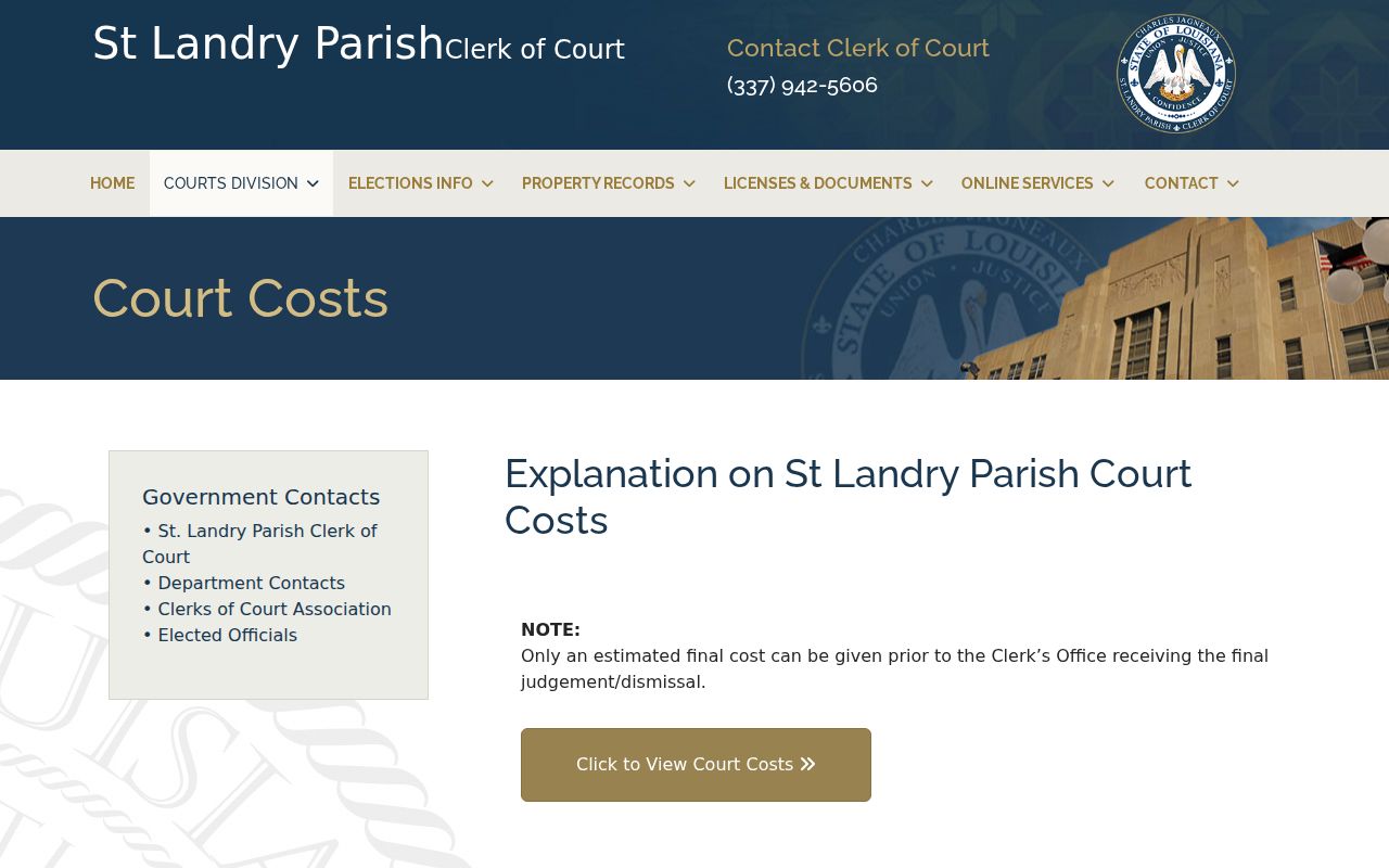 St. Landry Parish civil docket court cost information