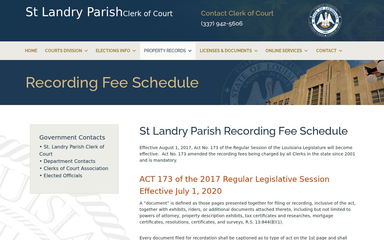 St. Landry Parish court records property-record fee schedule context