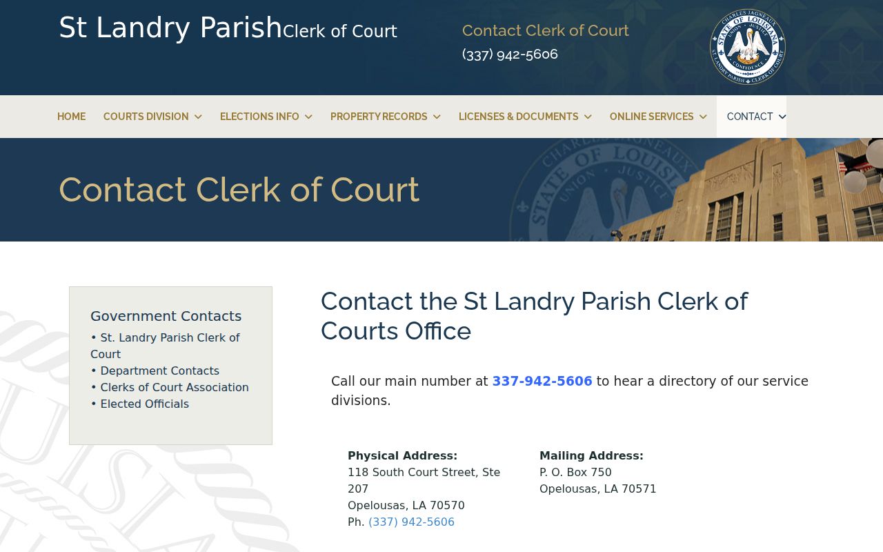 St. Landry Parish court docket clerk contact route