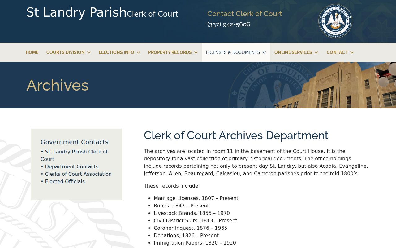 St. Landry Parish court docket archives and historical records