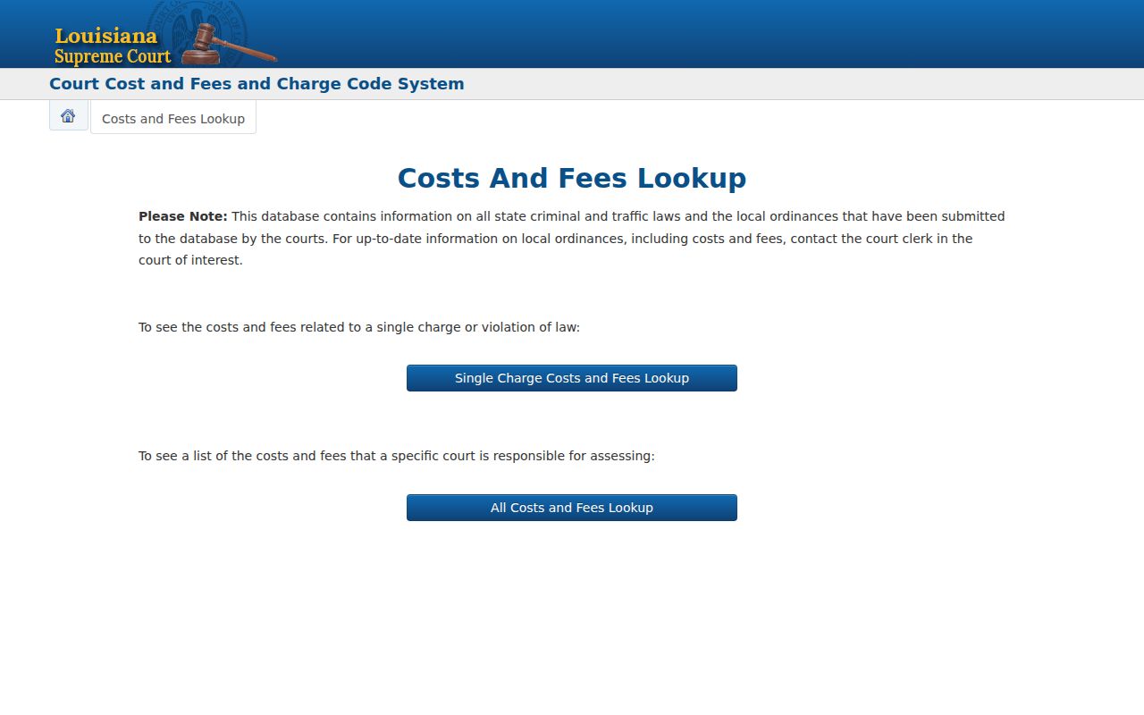 St. Landry Parish traffic court Louisiana costs and fees lookup