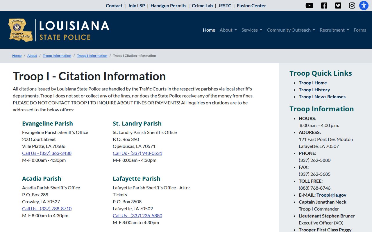 St. Landry Parish traffic court Louisiana State Police citation routing