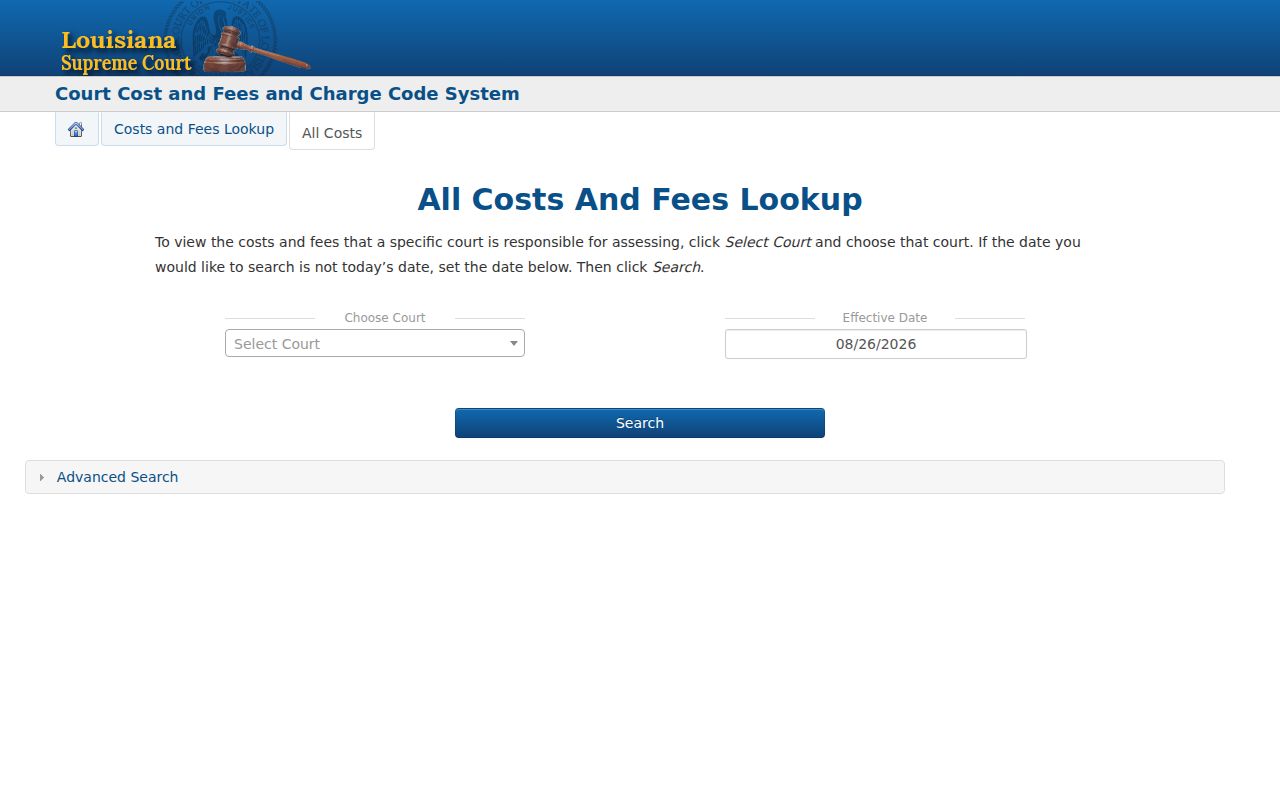 St. Landry Parish traffic court all costs and fees lookup
